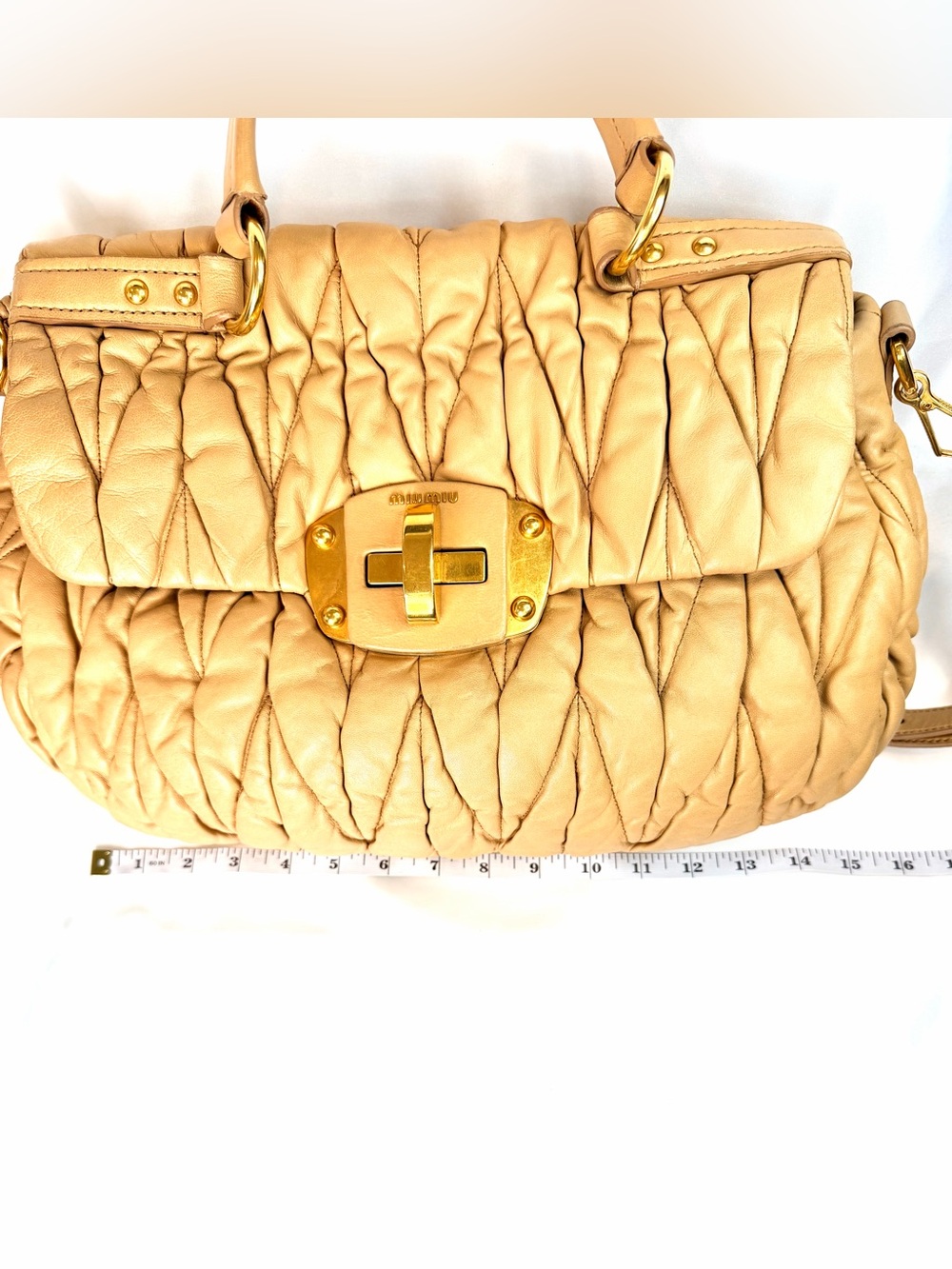Miu Miu Matelasse Nappa Lamb Leather Bag Nude Tan Top-Handle + Crossbody + COA - Picture 6 of 16